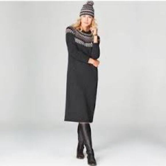 J. Jill Dresses & Skirts - J.Jill Fair Isle Gray Nordic Jacquard Knit Long Sleeve Midi Sweater Dress